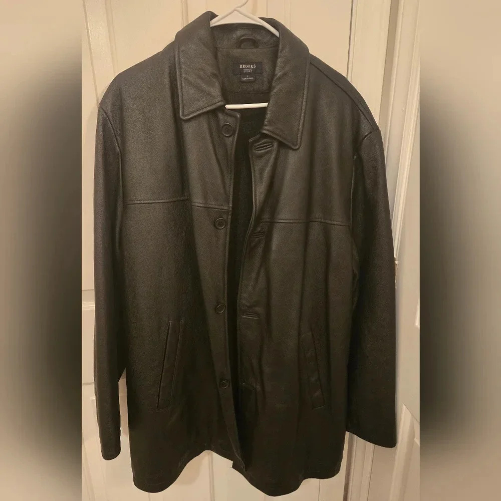 Brooks Sport heavy leather coat, men's large